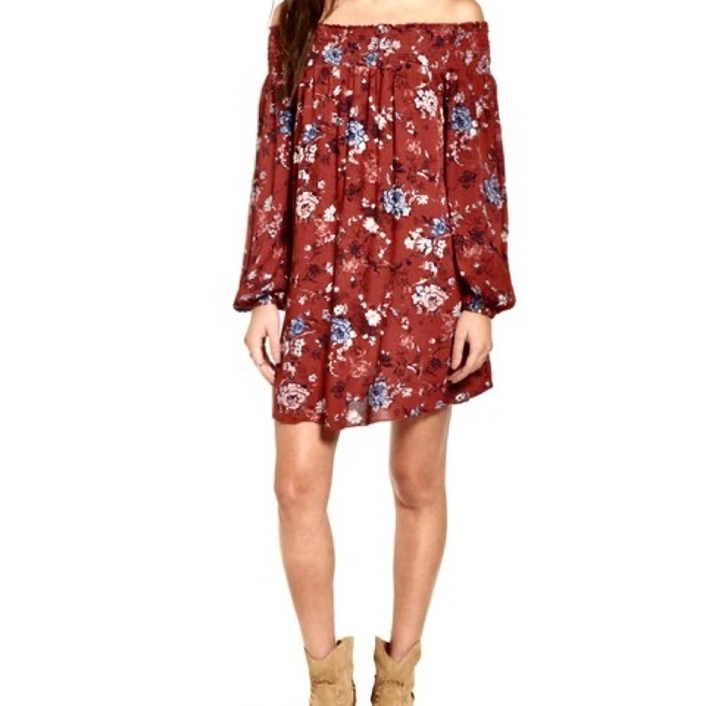 Revolve Band of Gypsies floral off shoulder dress